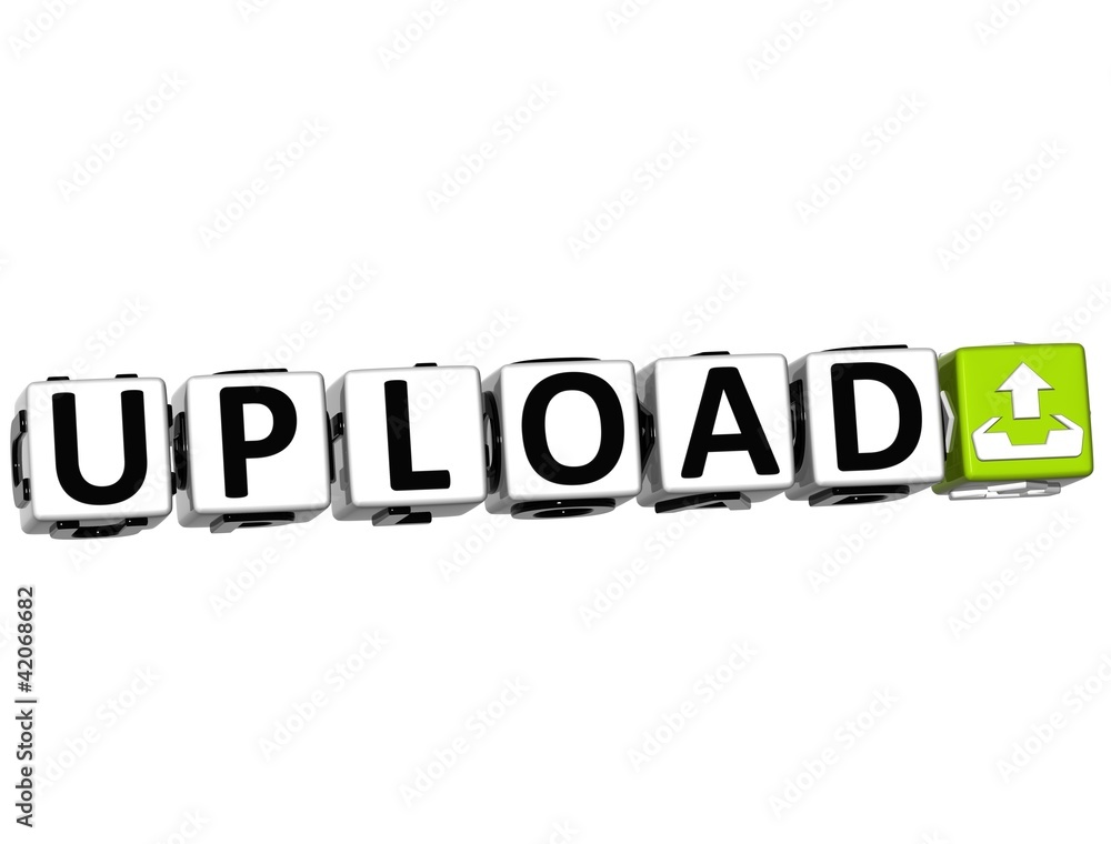 Poster 3d upload button click here block text