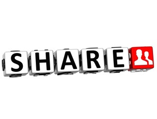 3D Share Button Click Here Block Text