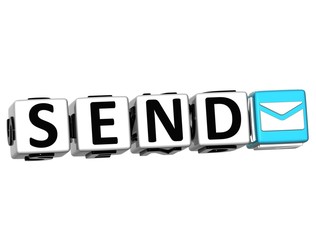 3D Send Button Click Here Block Text