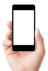 smartphone in hand with blank screen