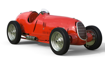 Front view of a red old race car