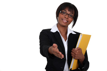 Woman holding hand out