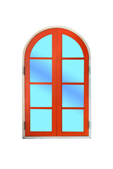 Arch wooden window on white background.