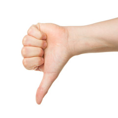 Image of a womans hand showing thumb down