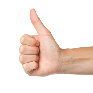 Image of a womans hand showing thumb up