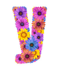Alphabet from colorful dewy flowers