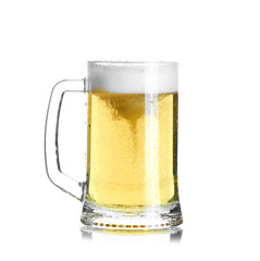 Close up shot of frosty beer glass.