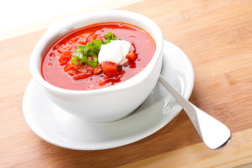 Ukrainian and russian national red soup-borsch