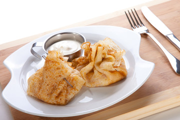 rolled pancakes stuffed ham and cheese ready to eat