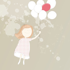 Vector illustration of a sweet girl with balloons