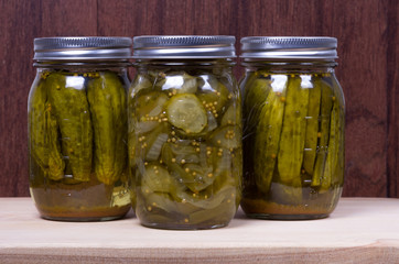 Jars of fresh preserved pickles