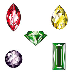 Many type and collection of colorful jewelry and diamond shape