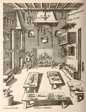 Engraving, Venice, 1570 showing kitchen tools