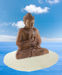 Bouddha en méditation sur île déserte