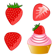 Fototapeta premium Strawberry and Strawberry cupcake on white background