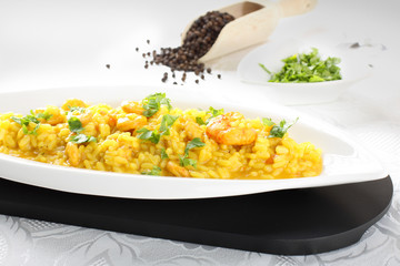 Risotto with saffron and fresh shrimp