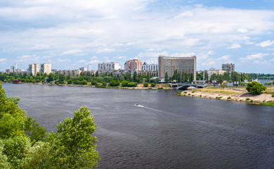 Fototapeta premium View of Rusanivka, one of Kiev residential communities. Ukraine