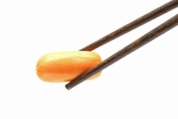 Sausage, pin with a Chopsticks