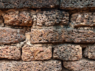 close-up of old brick in Sukhothai Historical Park,