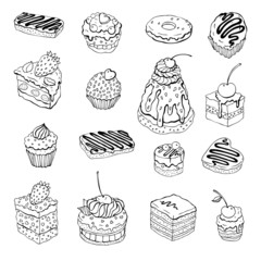 Set of cute cake. Contour illustration