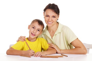 mom drawing with son