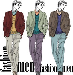 Sketch of fashion handsome man. Vector illustration - 42099607