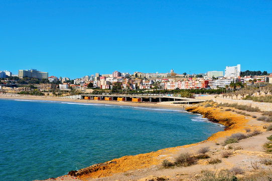 Miracle Beach and panoramic view of Tarragona, Spain