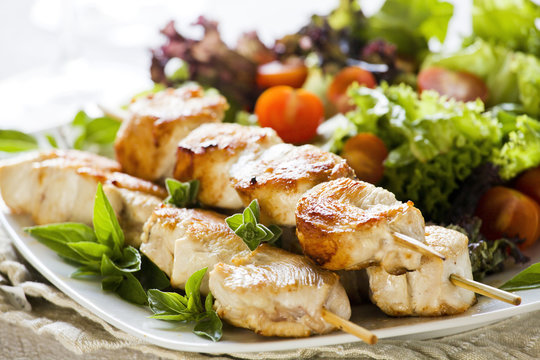 Chicken Skewers with Salad