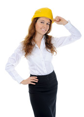 Businesswoman with construction helmet