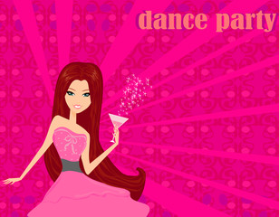 Beautiful disco girl with drink