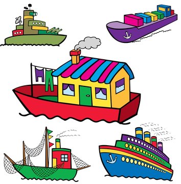 set of different color ships