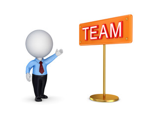 3d small person showing on a bunner TEAM.
