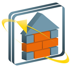 3-D Perspektisch Logo Signet Haus Bau Pfeile mit QXP9 Datei
