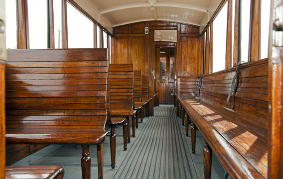 Fototapeta old wooden train interior