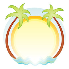 Fototapeta na wymiar Tropics symbol with palms sun and sea