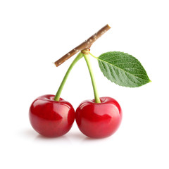 Ripe cherry with leaves