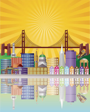 San Francisco City Skyline at Sunrise Illustration