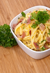 Portion of Cheese Spaetzle decorated with Parsley