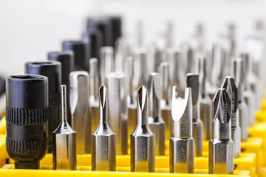 Precision Screwdriver Bit Set, on white background, close-up