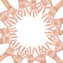 Circle made of hands isolated on white background