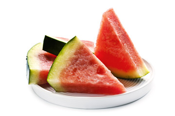Slices of Seedless Watermelon over White Background