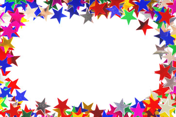 Star shaped confetti of different colors frame