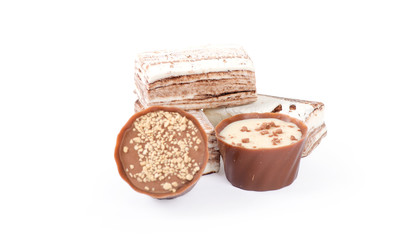 Chocolate and nuts over white