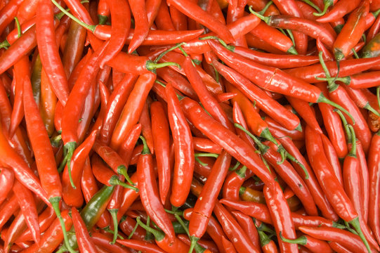 Chillies on Market Stall, Cambodia