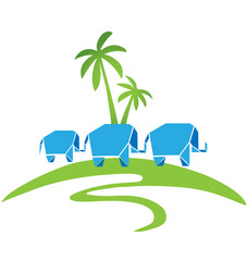 Three elephants with palms logo vector