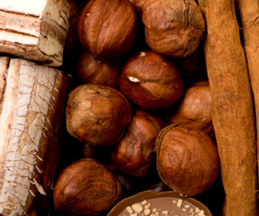 coffee beans, cinnamon and nuts