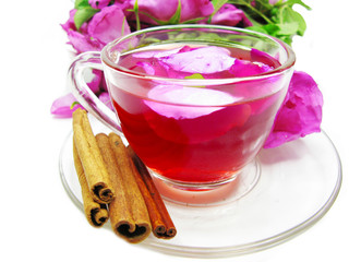 punch cocktail tea drink with wild rose