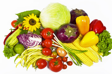 fresh vegetable with leaves isolated on white background