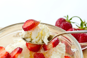 Sweet milk cottage cheese with strawberries