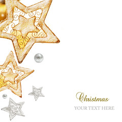 Golden and silver stars, ornaments and holiday decorations